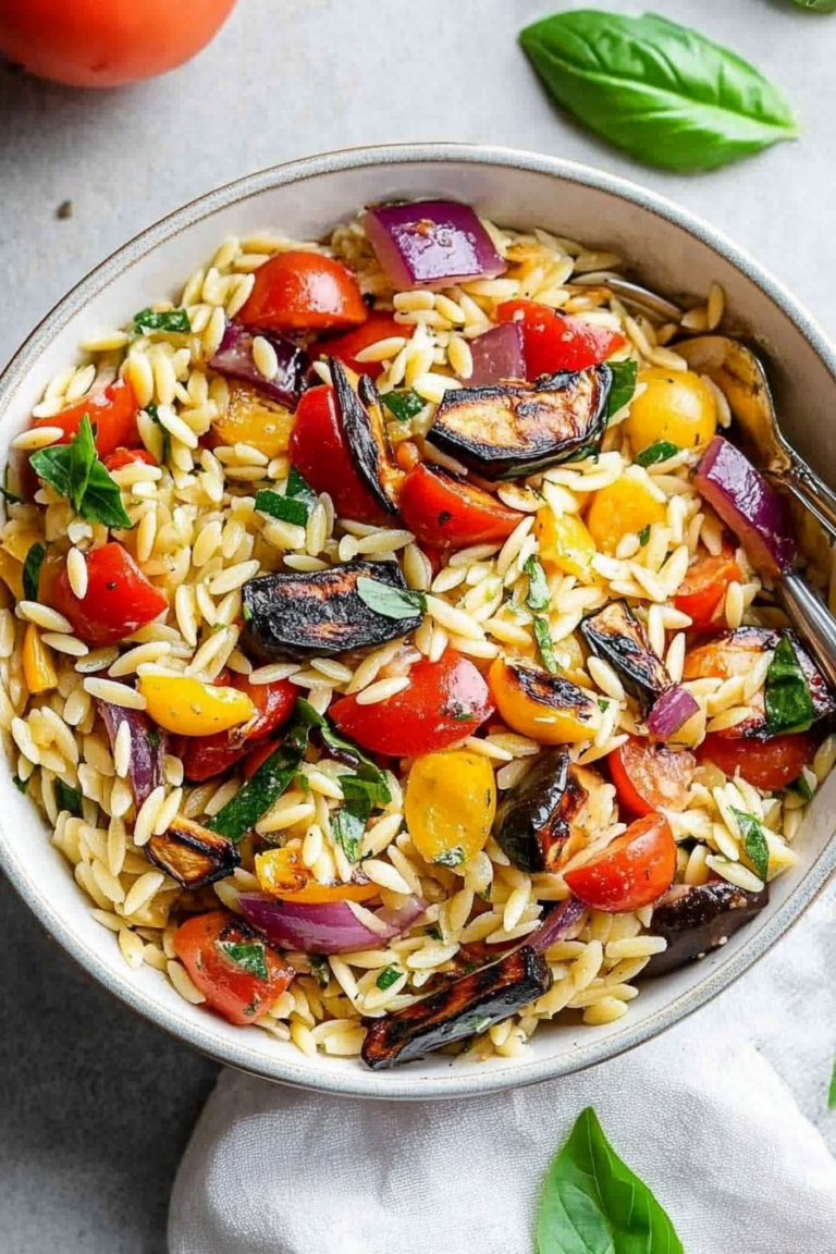 Grilled vegetable orzo pasta salad
