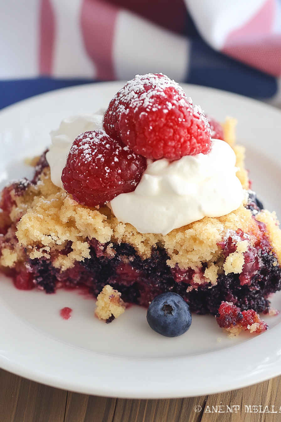 red white and blue dump cake